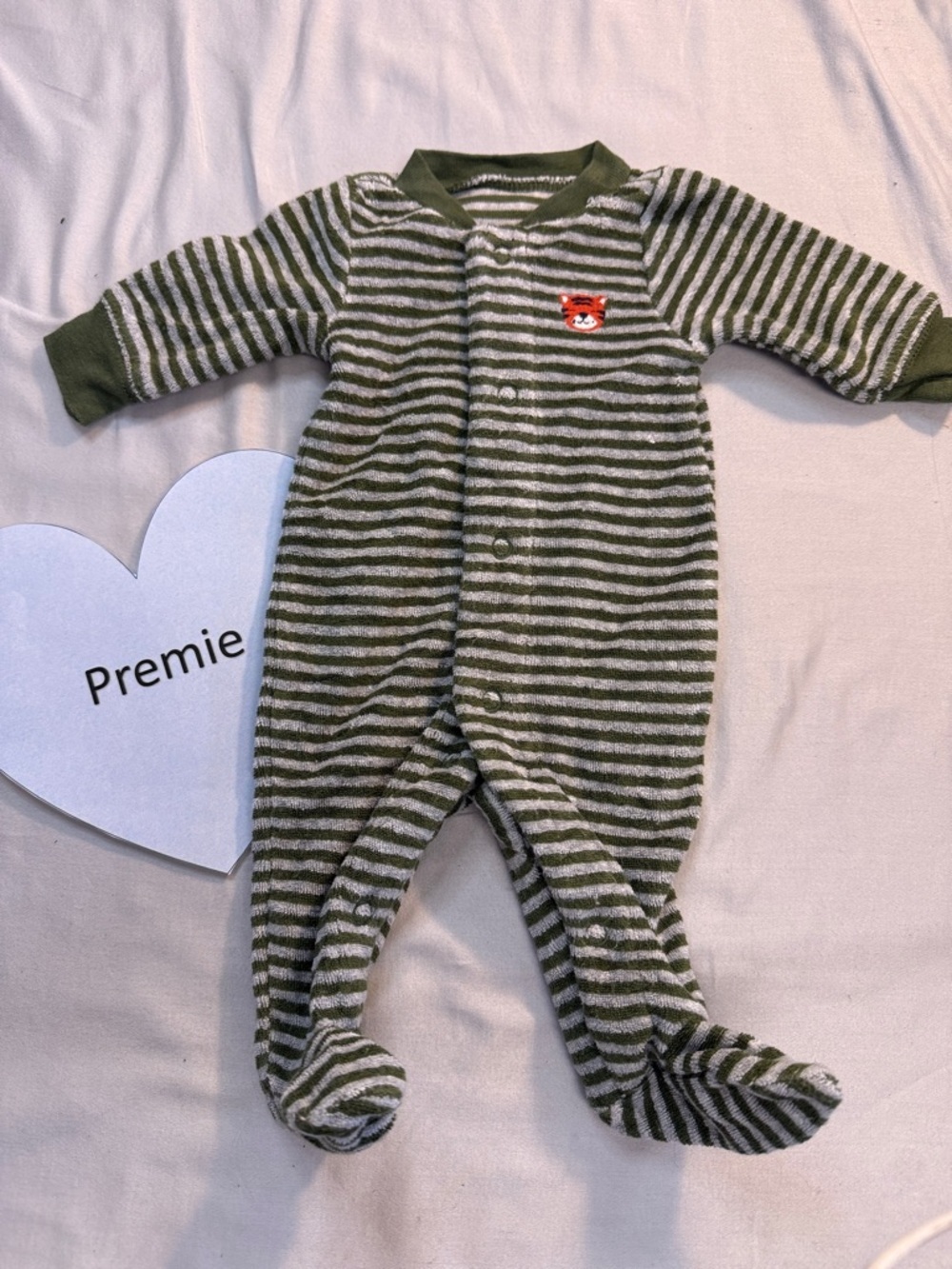 Carter's - Premie Green and White Striped Footie/Footed sleeper